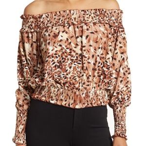 Patriza Luca Smocked Off-the-shoulder Blouse Rust Large NWT